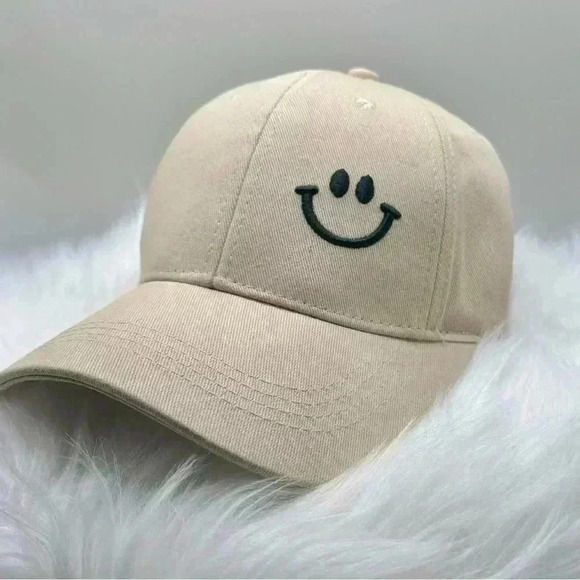 Accessories - Woman’s Khaki Embroidered Smiley Baseball Cap